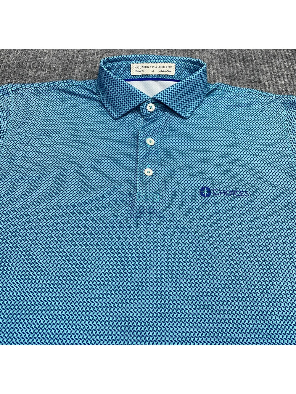 Holderness & Bourne Polo Shirt Mens M Tailored Blue Geometric Performance Golf - Picture 1 of 9